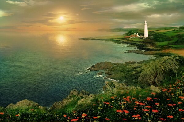 White lighthouse off the south coast