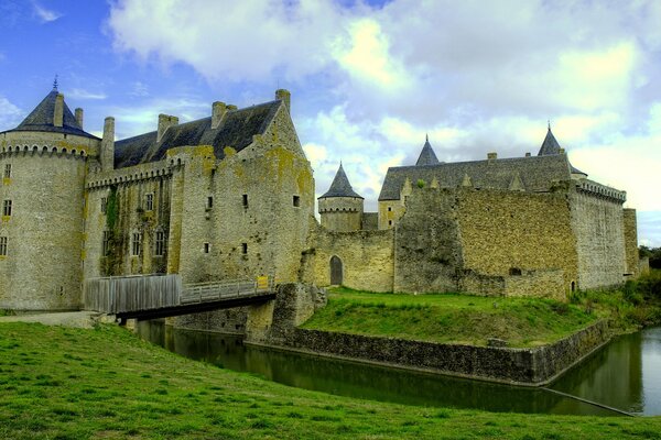 English castle with green lawn