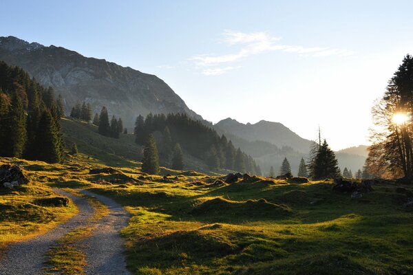 Dirt road in the mountains during the day