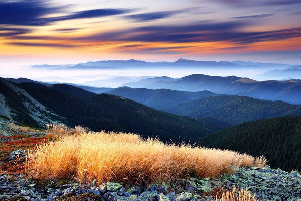 Beautiful view of the mountains at sunset