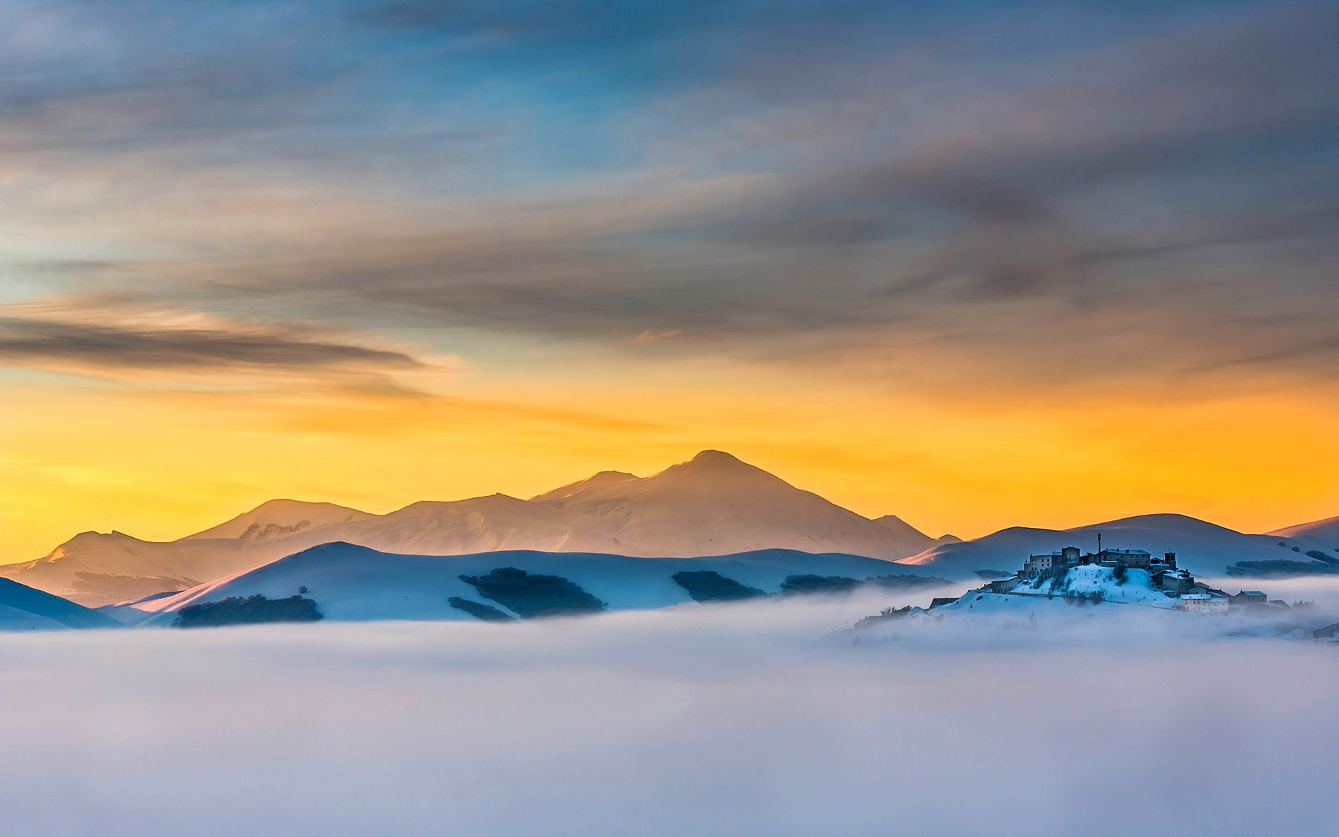 ky clouds dawn morning mountain snow house village