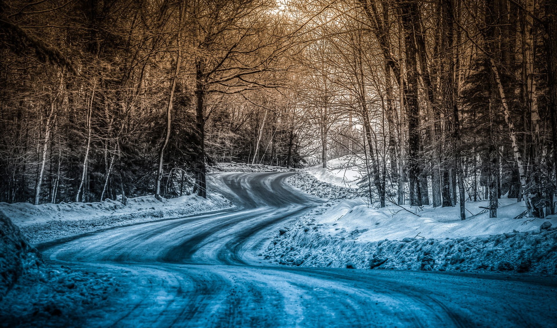 straße winter wald landschaft