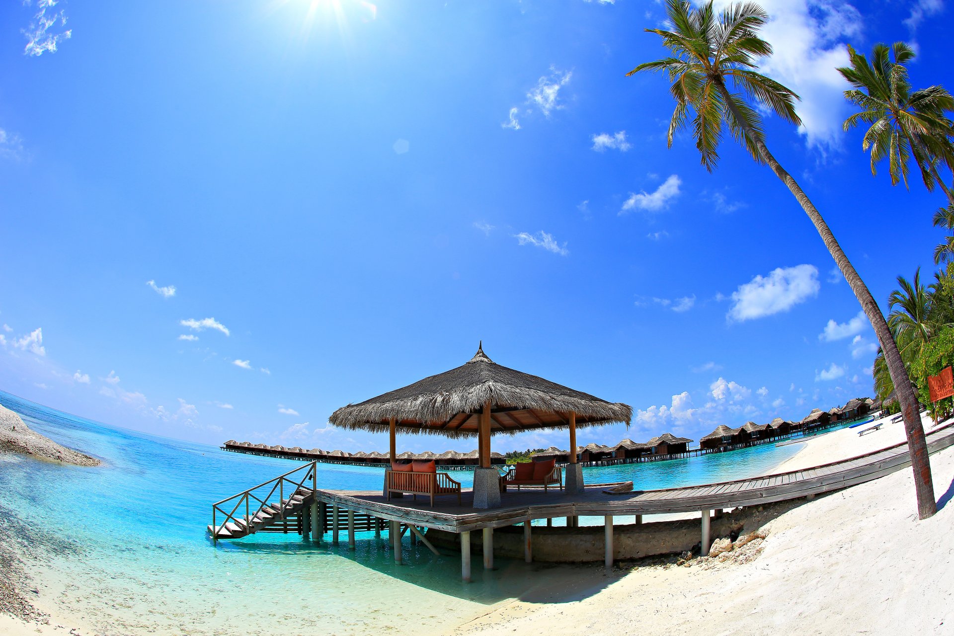 natura cielo mare sabbia bungalow palme sole vacanze vacanze maldive