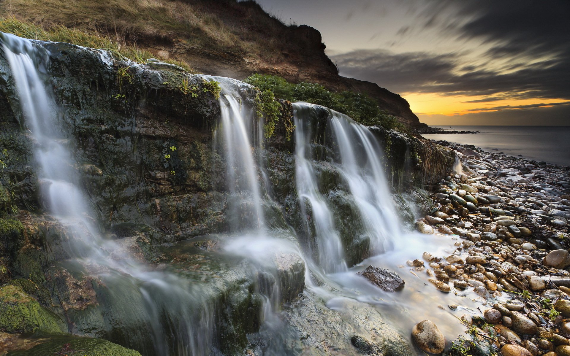 osmington mills jurassic coast waterfall dorset sunset