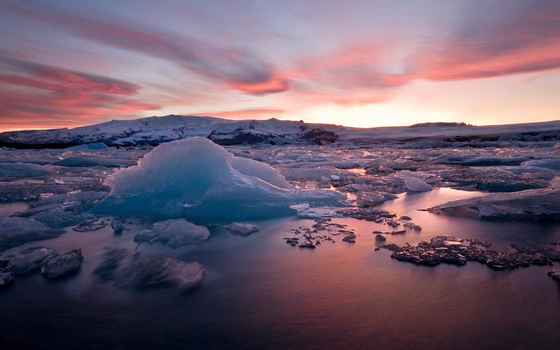 islandia nieve hielo tarde puesta del sol