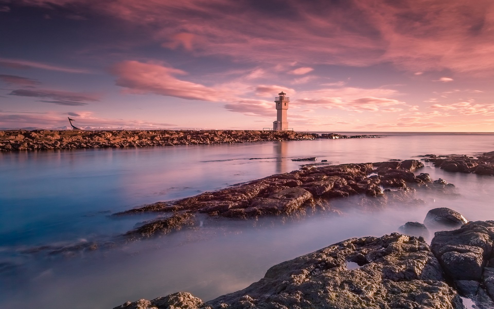 mare faro tramonto paesaggio