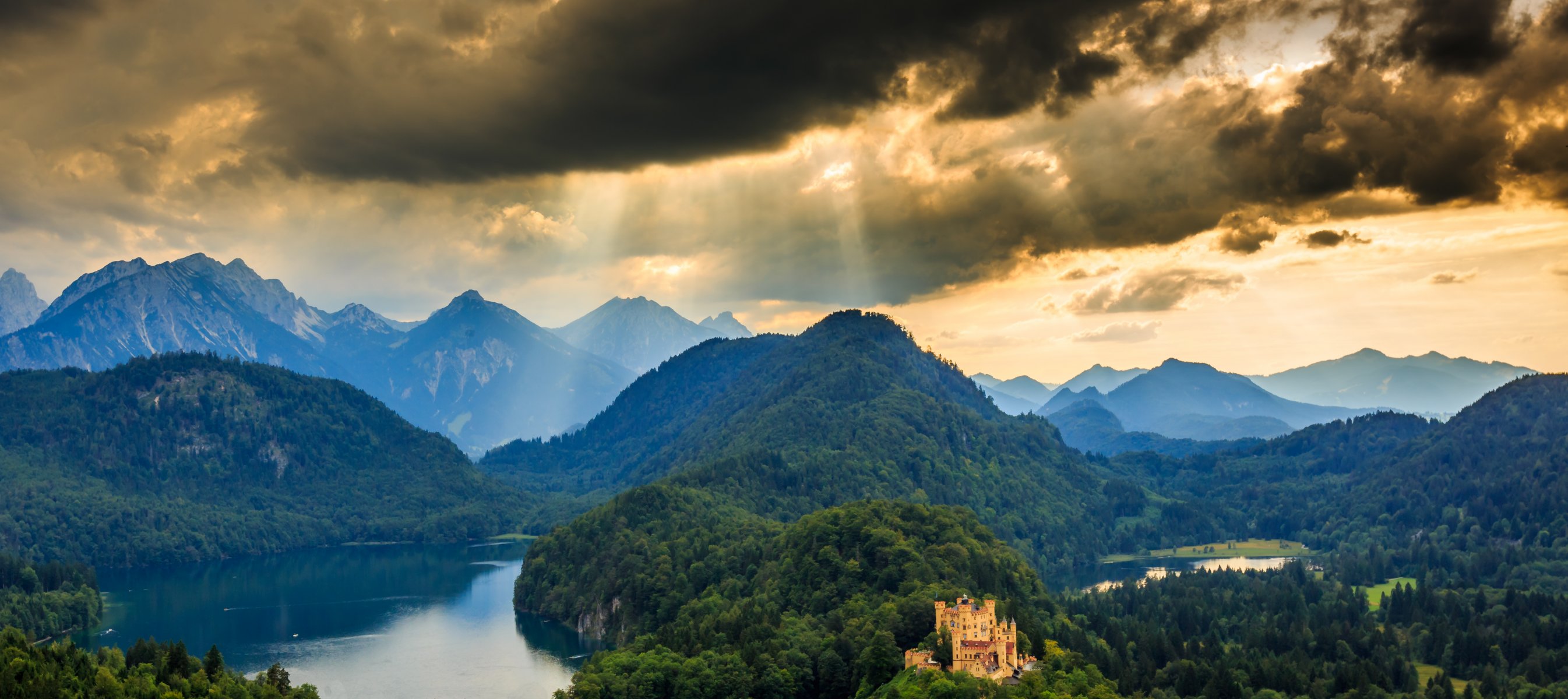 panorama berge wald schloss natur schwangau deutschland landschaft