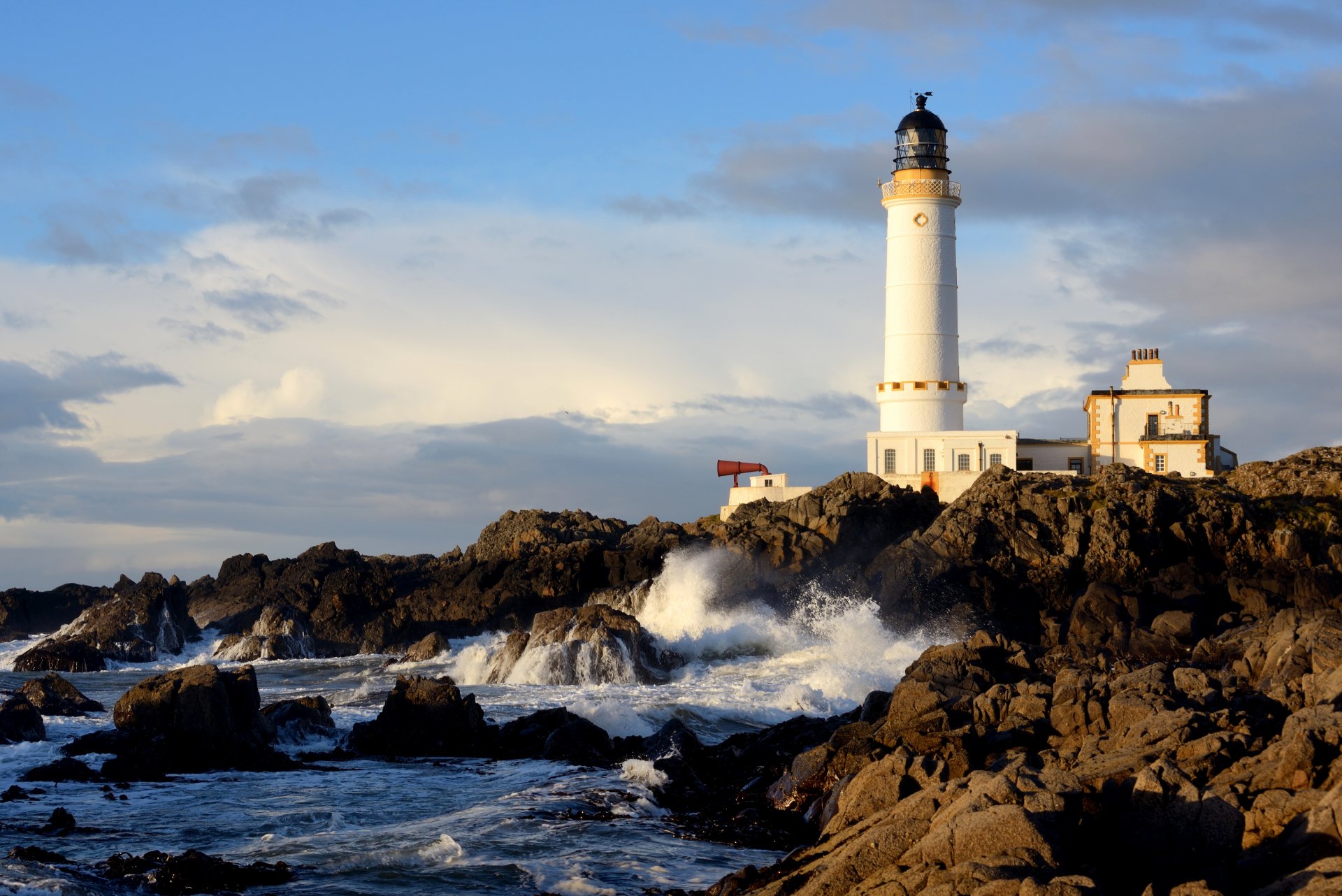 cotland sky clouds stones sea lighthouse rock house