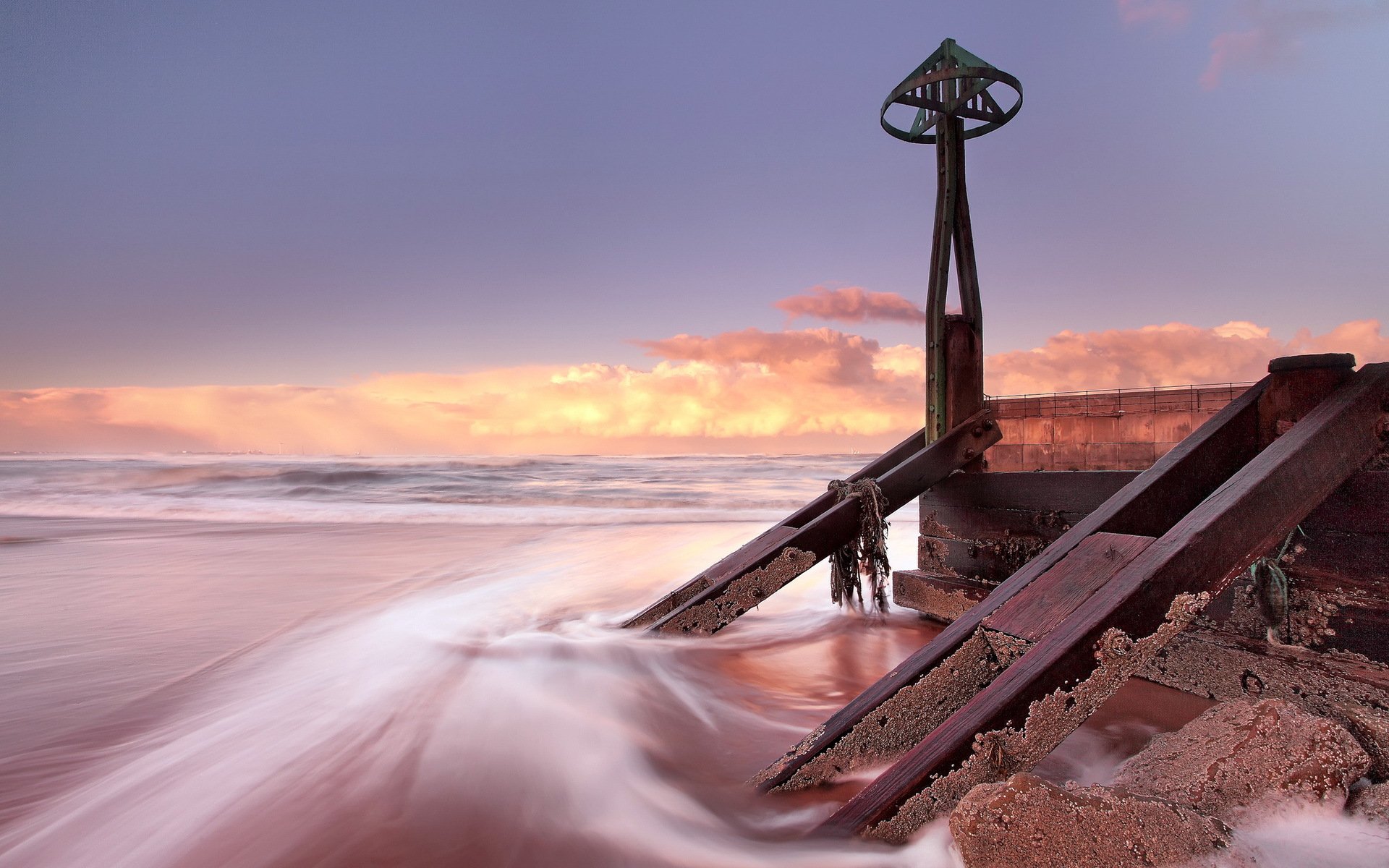 sonnenuntergang meer pier landschaft