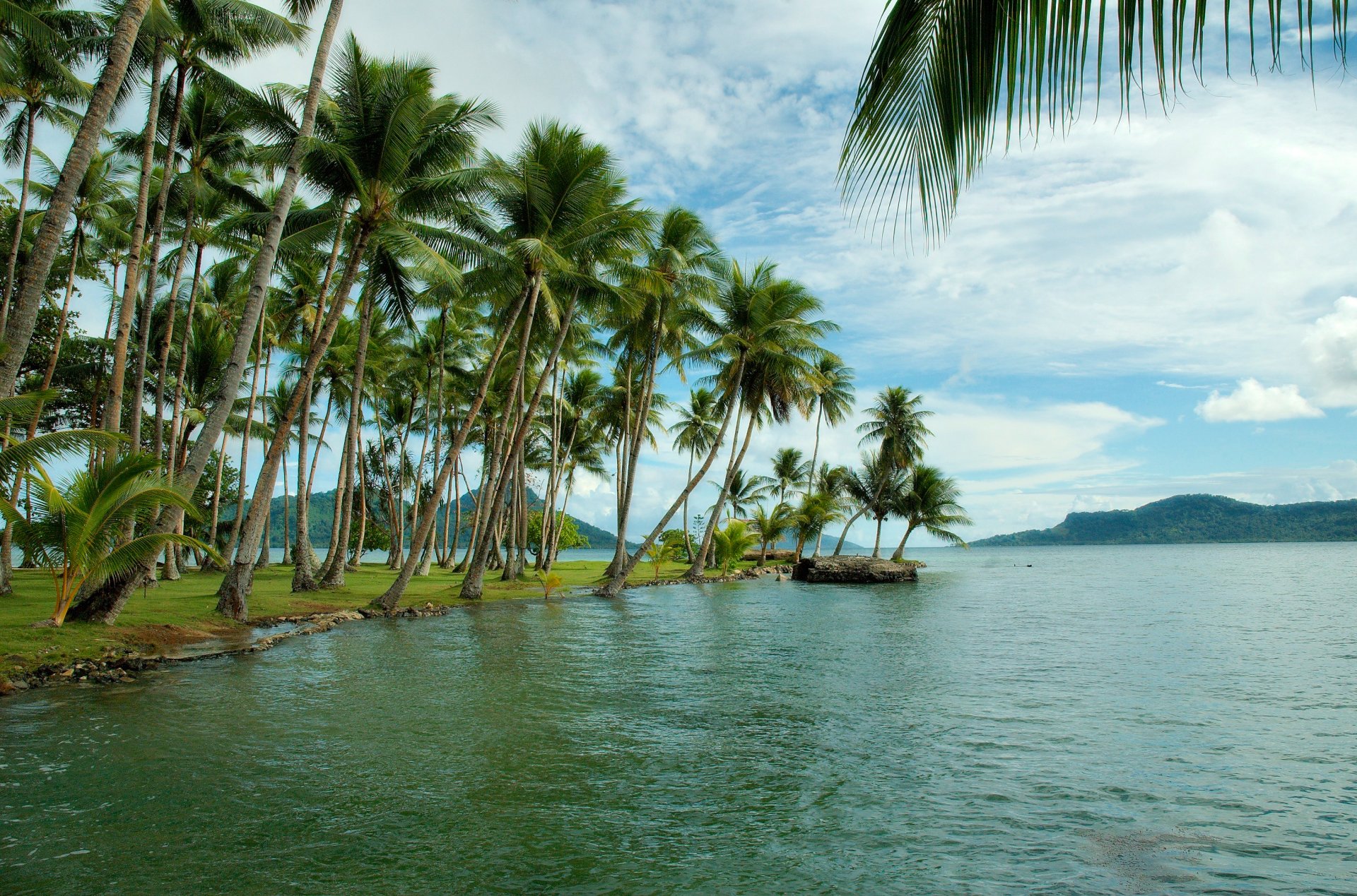 ciel montagnes île mer palmiers