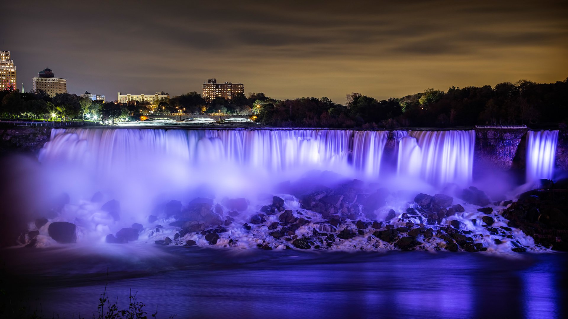 cataratas del niágara cielo casas río noche luces