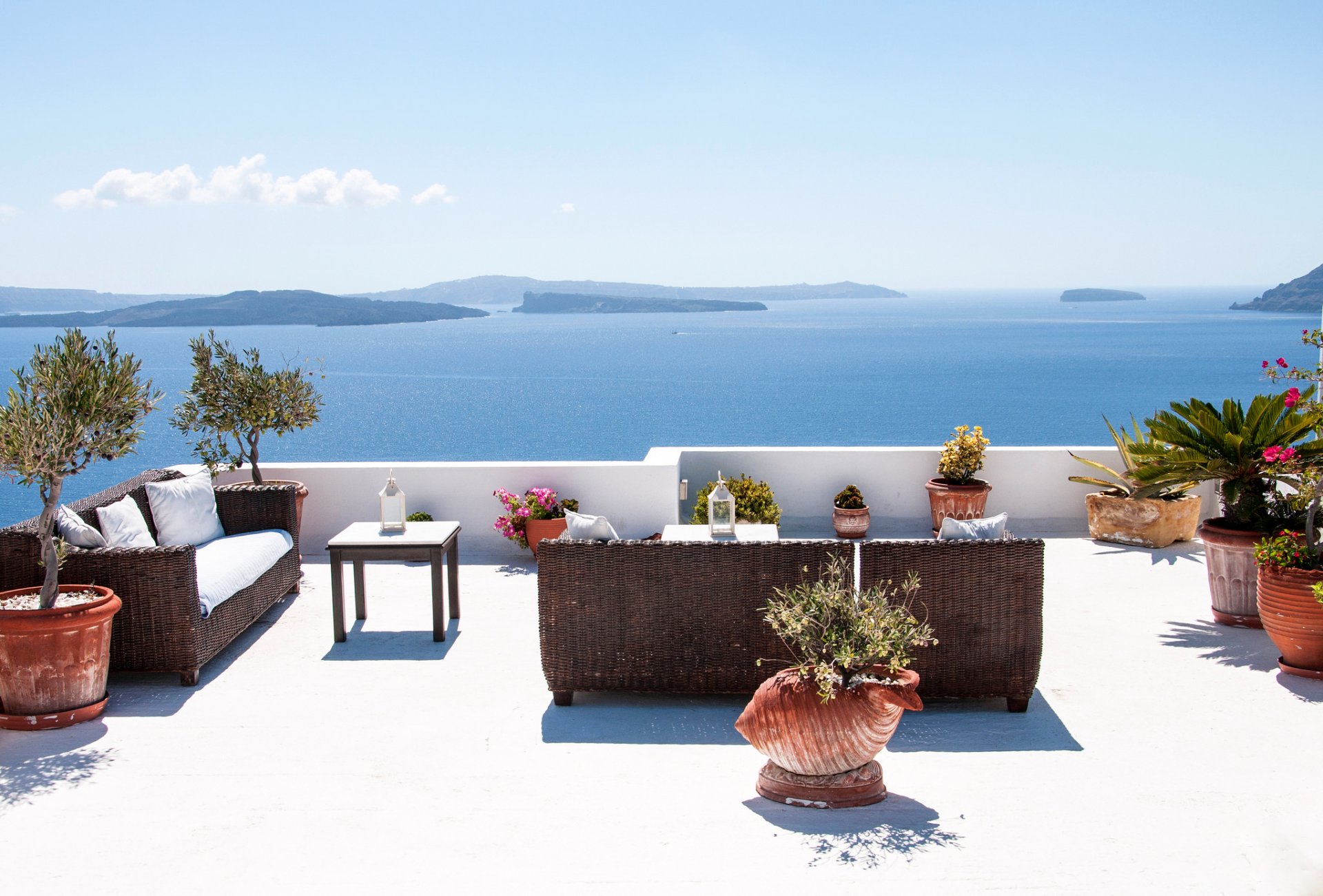 greece santorini sea mountain sports vacation sofa chair villa