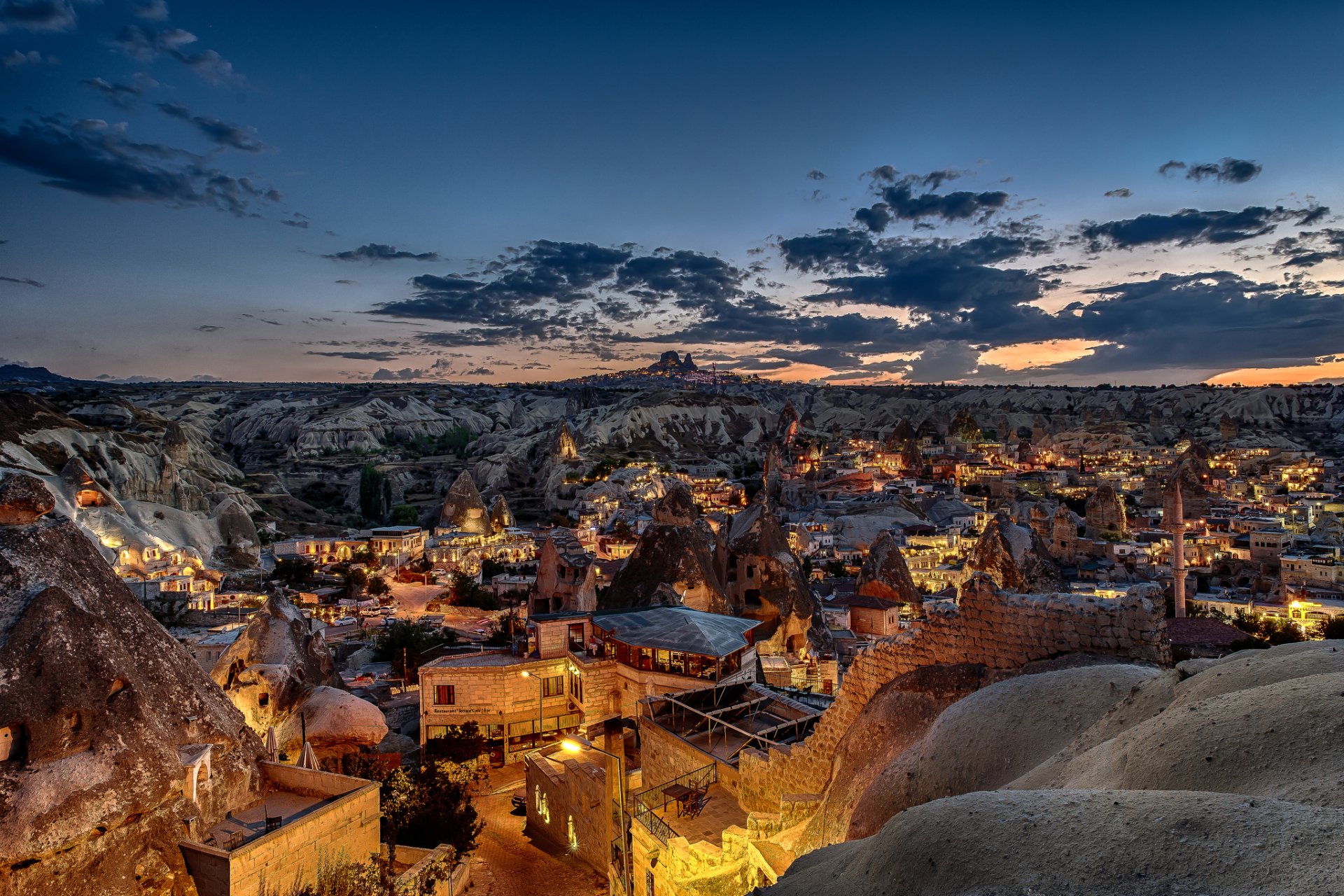 cappadocia turkey mountain rock night sky lights house