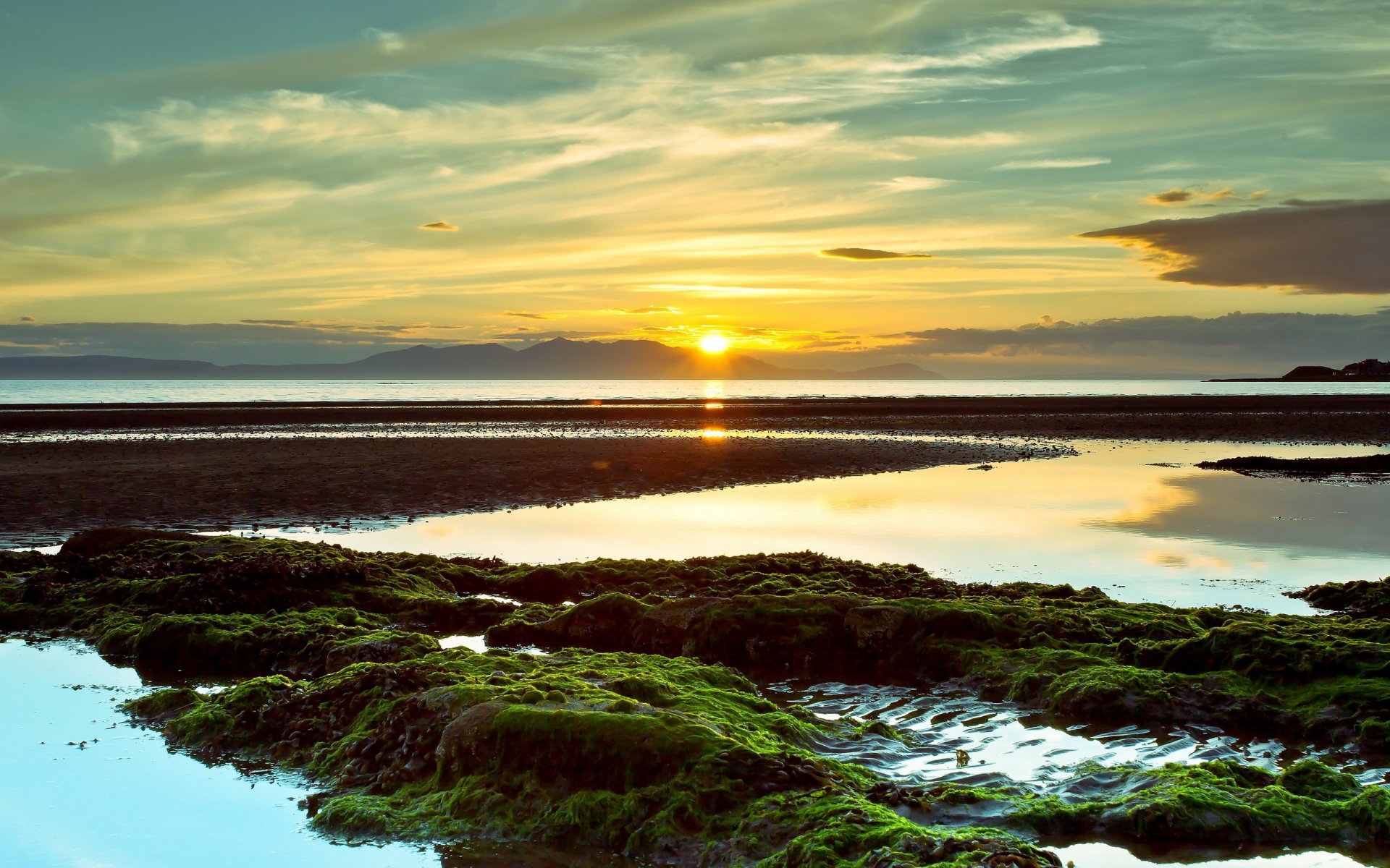 puesta de sol bahía naturaleza paisaje