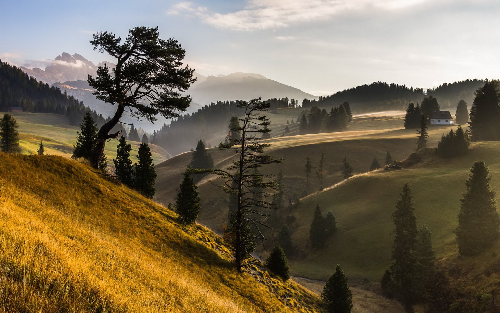 montagna nebbia casa paesaggio