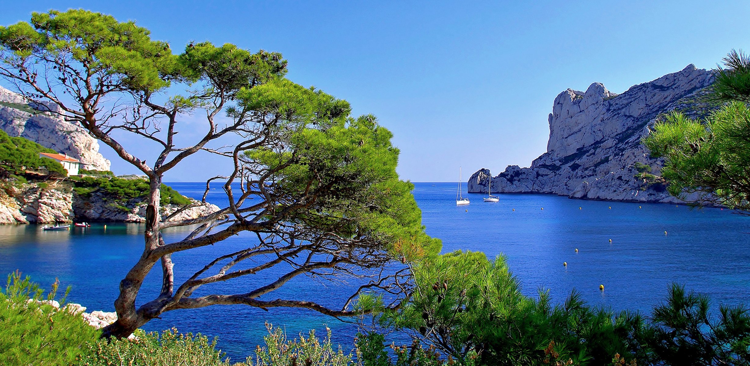 france bay gulf sea rock tree house yacht