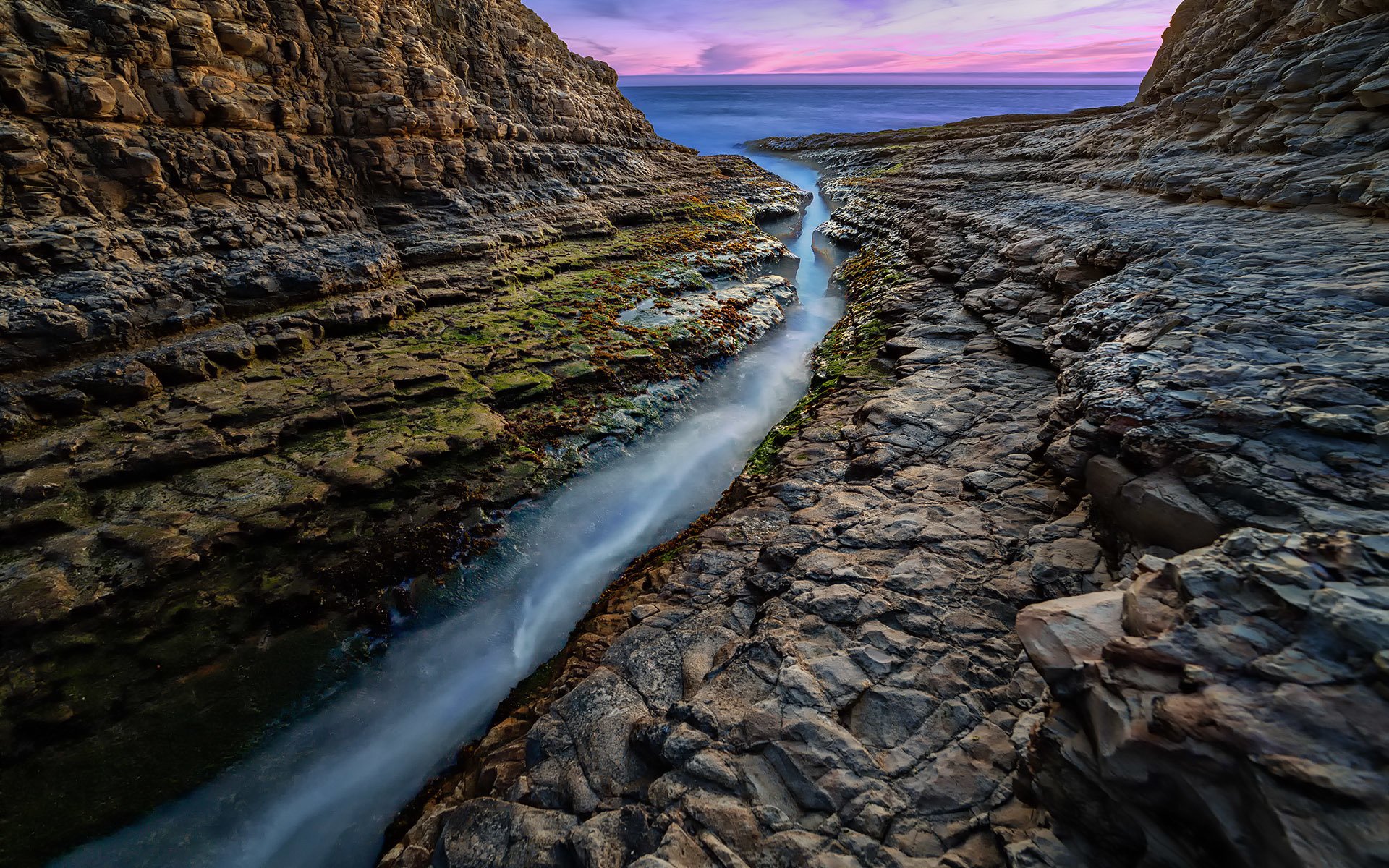 californie océan roches pierres fissure eau coucher de soleil