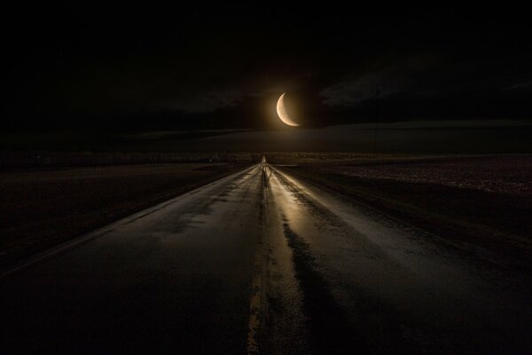 The moon illuminates the night road