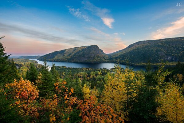 Autumn nature in the mountains near the lake