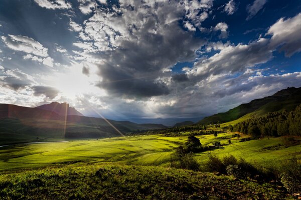 South Africa there are sun rays mountains valley