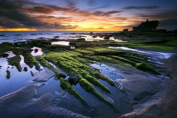 Tramonto sulle rive Dell Indonesia