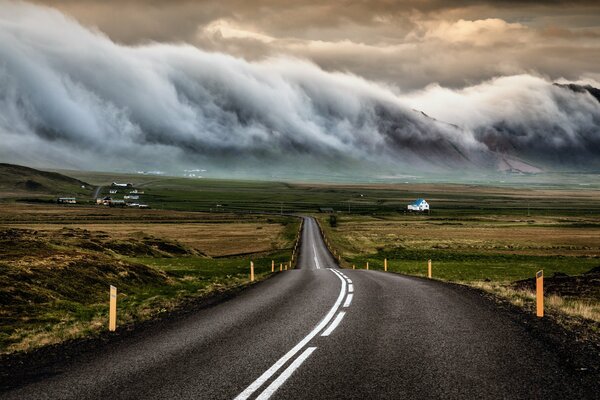 An endless road gently winding into the sky