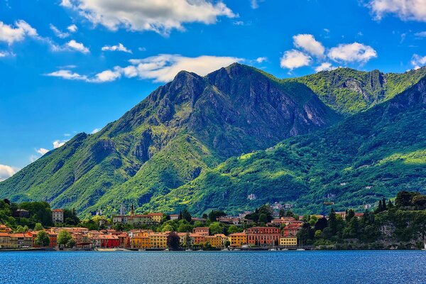 A city on the shore of a lake