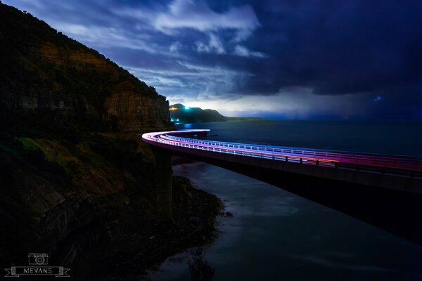 Lights on the Cea Cliff Bridge in Australia