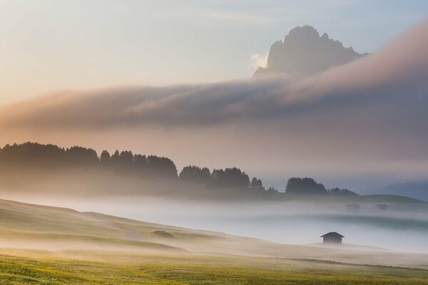 Foggy morning in the mountains of Italy