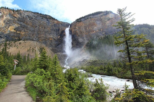 Nationalpark mit Wasserfällen und immergrünen Bäumen