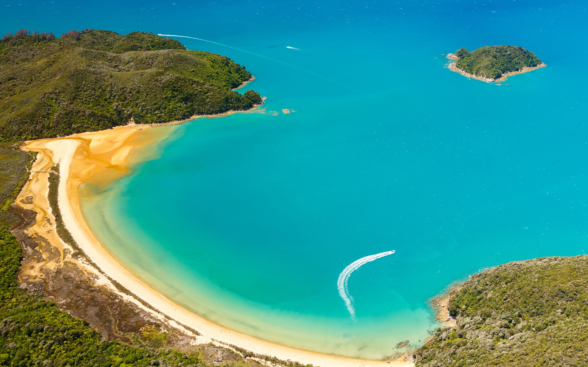 abel tasman parque nacional nueva zelanda playa océano barco costa