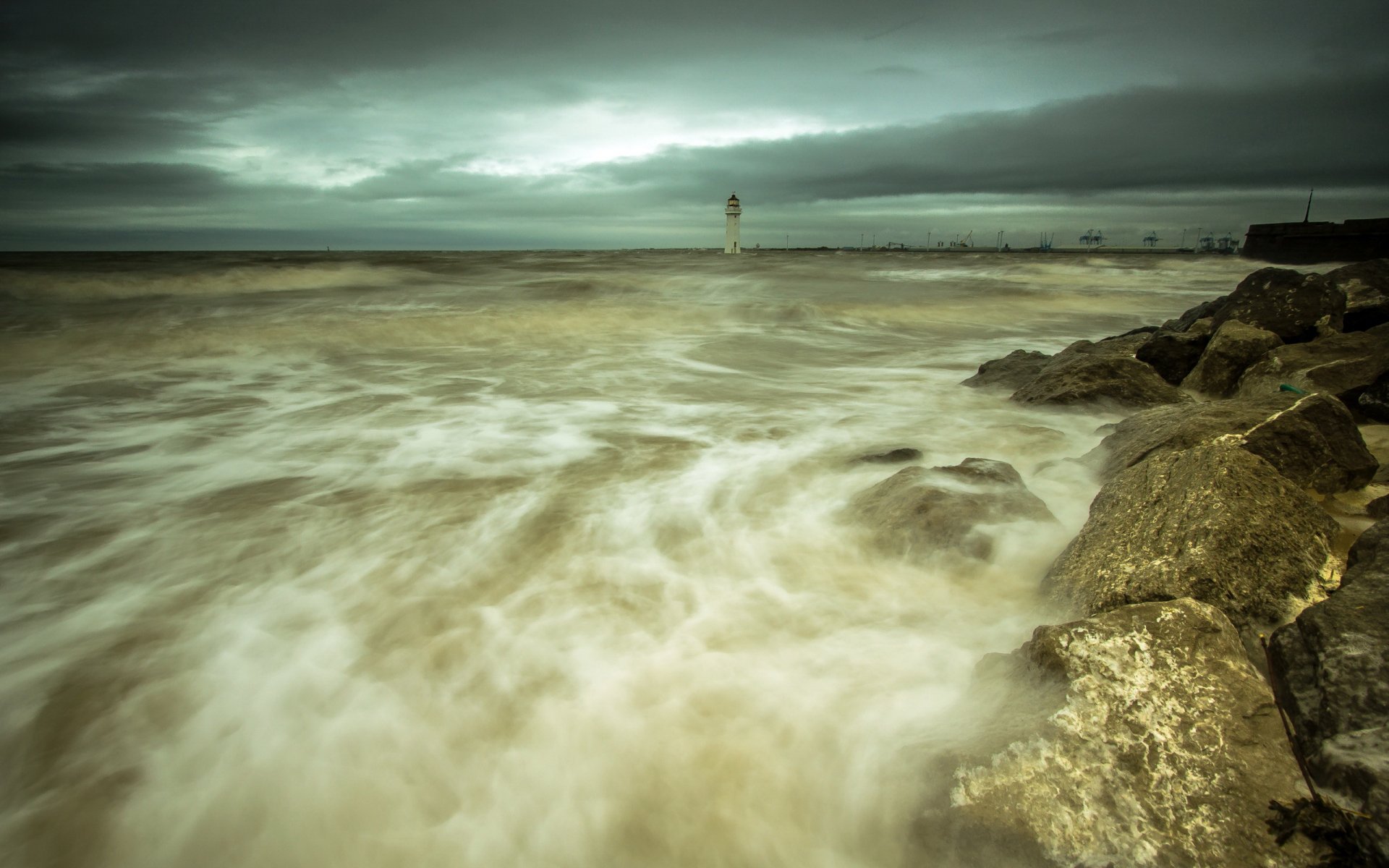 mar faro noche paisaje