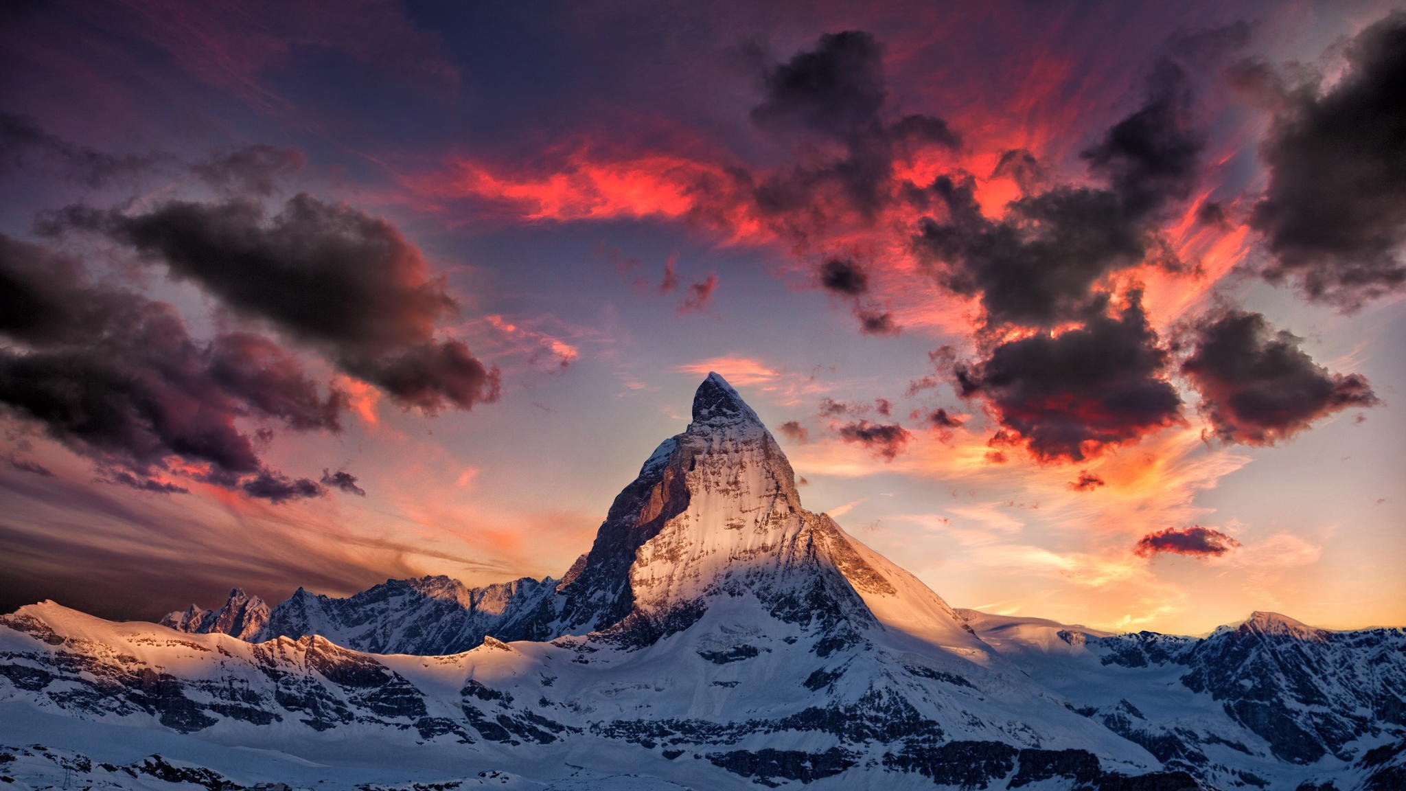 mountain alps dawn snow winter landscape