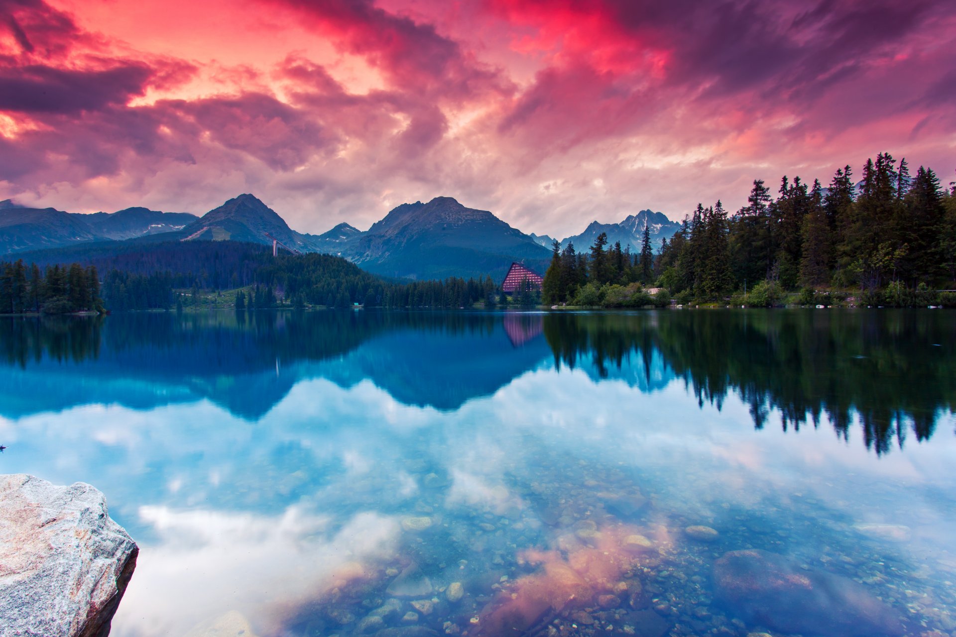 mountain lake mountain tree night landscape