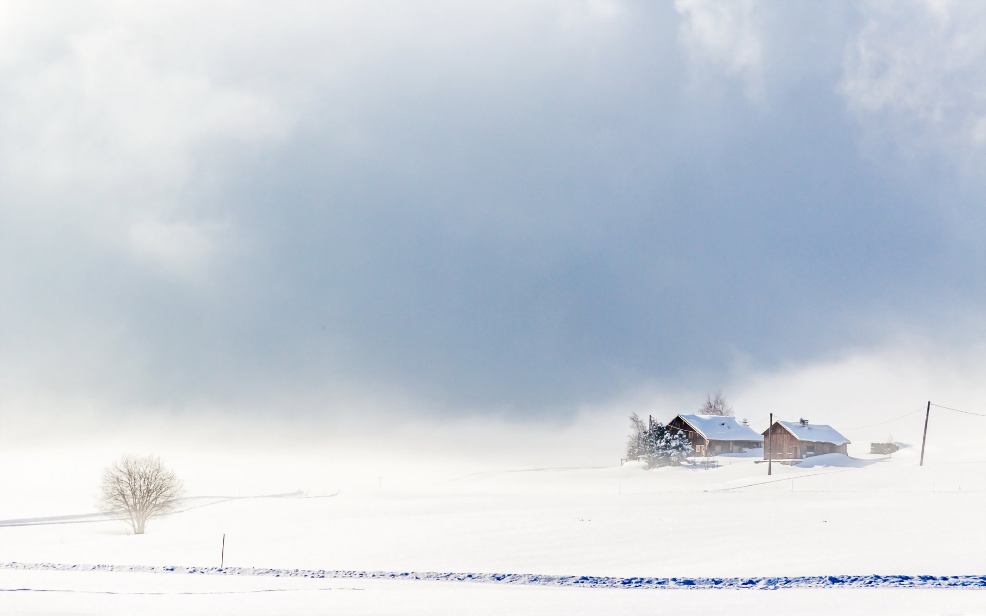 inverno campo casa nebbia paesaggio