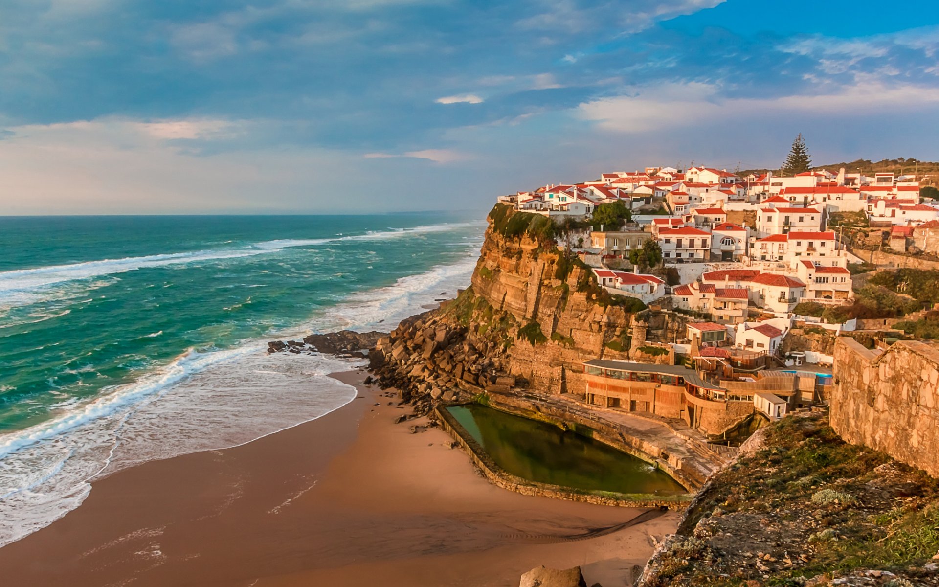 portugal sea sky waves landscape house roof