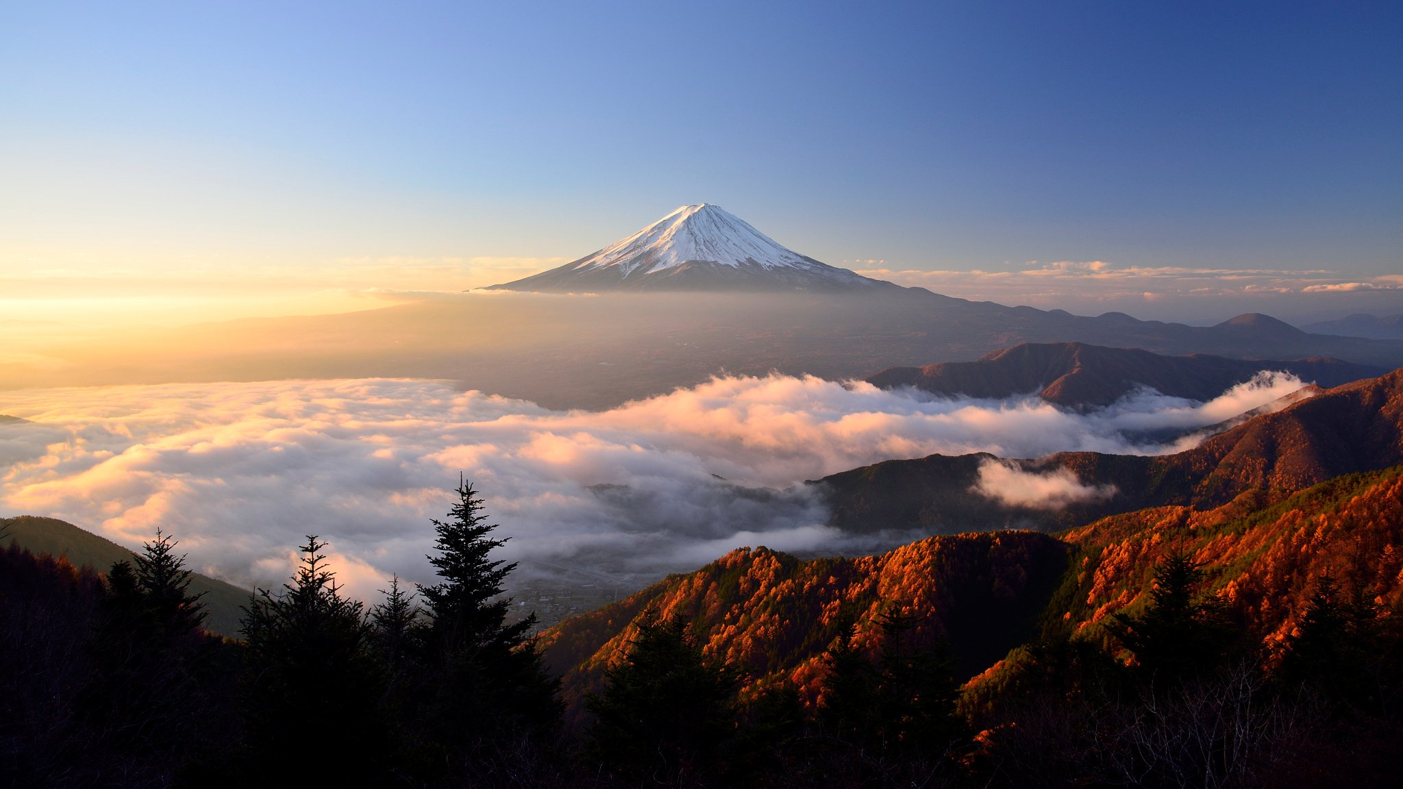 япония остров хонсю стратовулкан гора фудзияма 富士山 осень утро свет