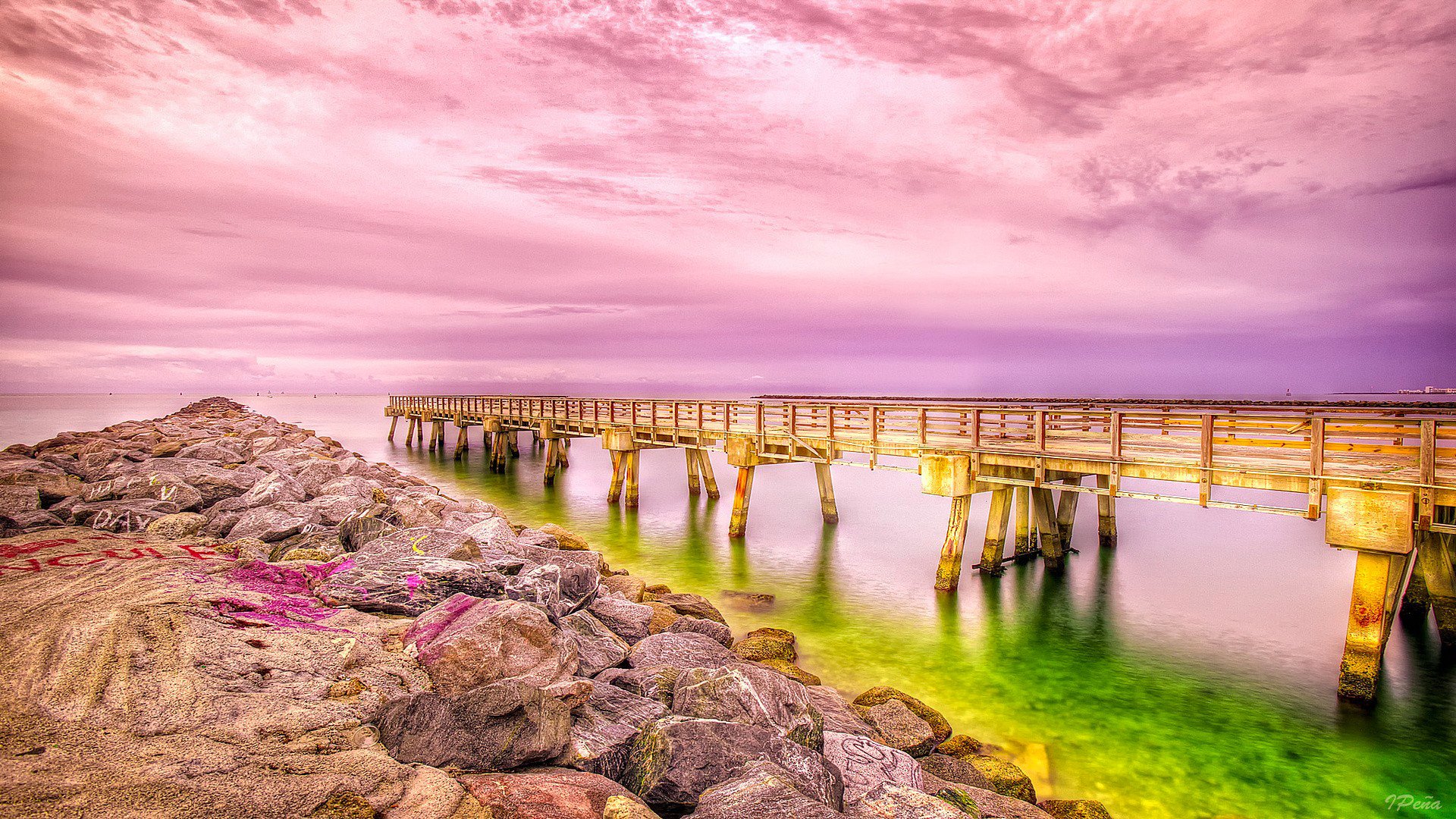 himmel wolken brücke pier liegeplatz meer ufer hdr