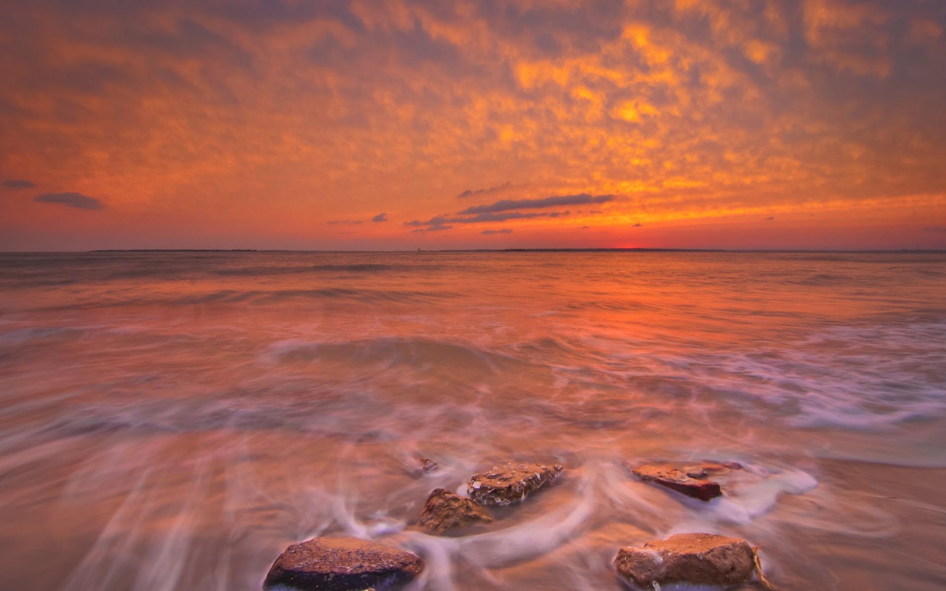 ky clouds sunset horizon sea stone