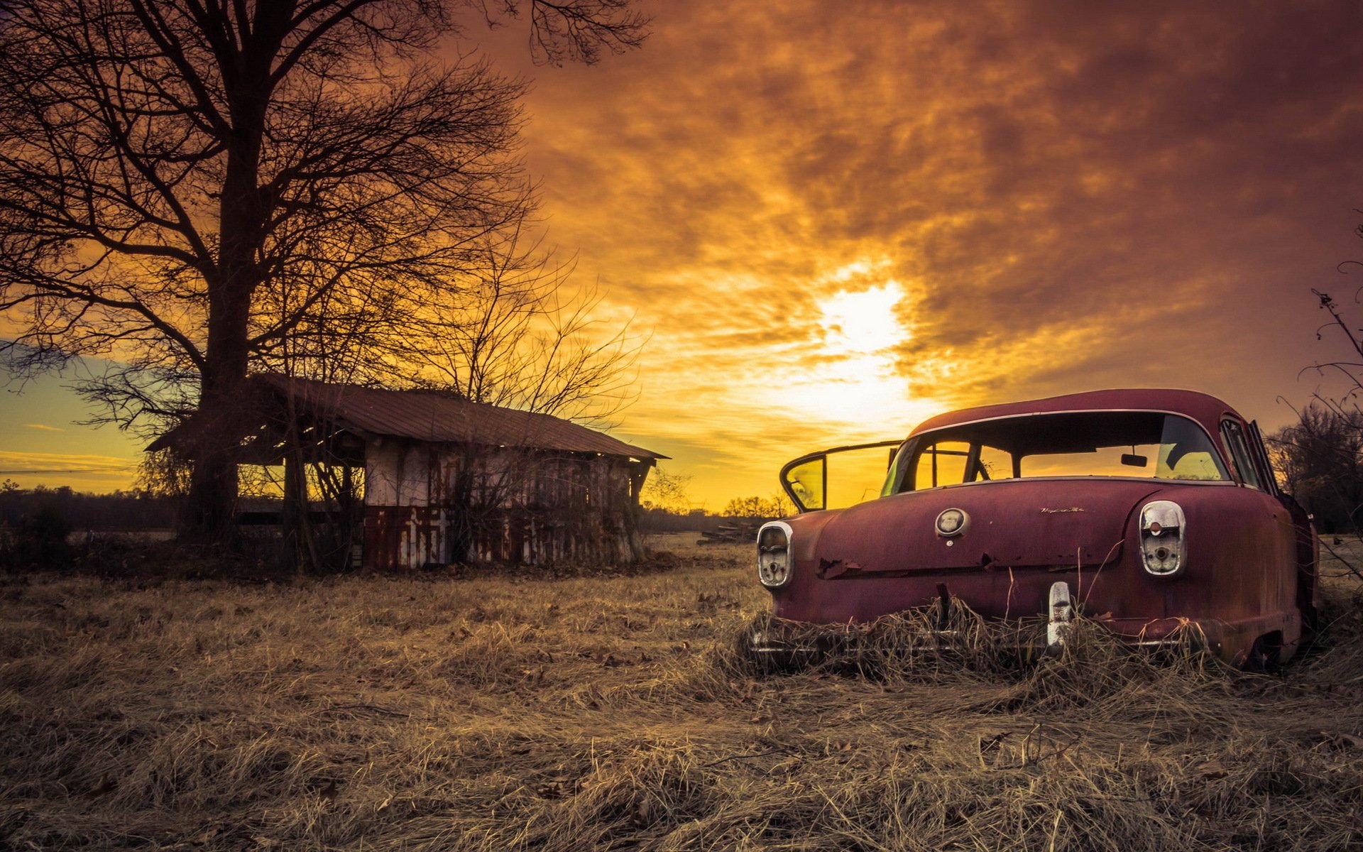 abandoned car rusty sliders sunday sunset