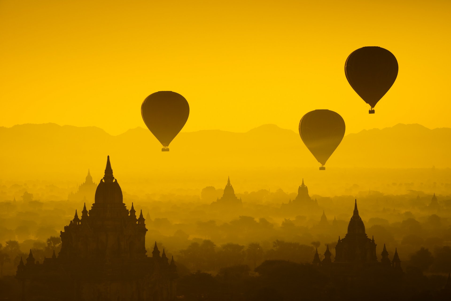 myanmar burma the lost town old architecture sunset forest temple palace old town lost city bagan mist balloons sun flight