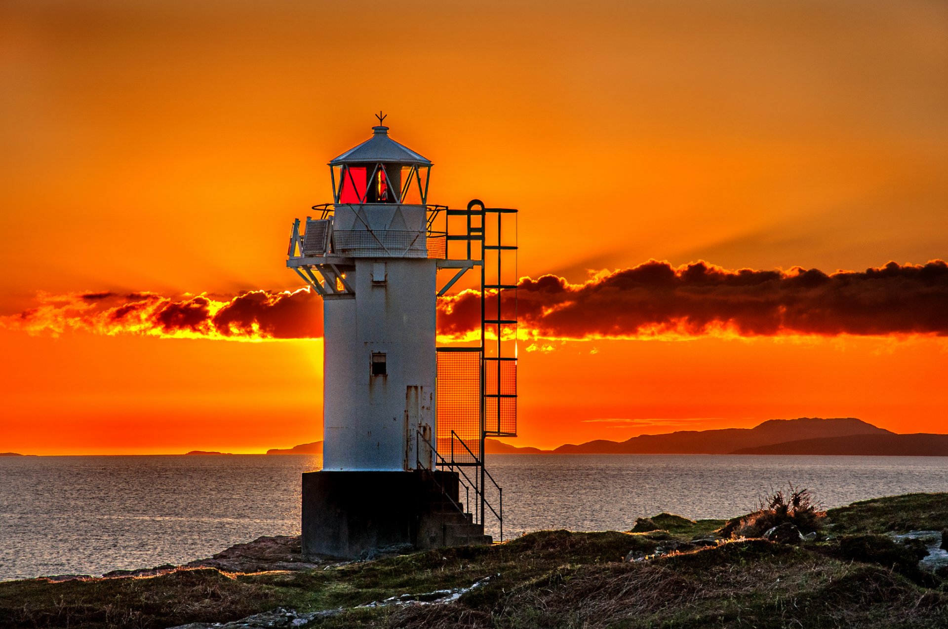 ky clouds sunset sea beach lighthouse