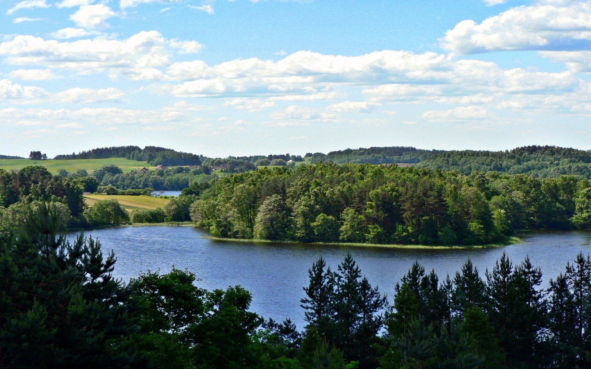 natura alberi colline foresta lituania lago cielo nuvole foto