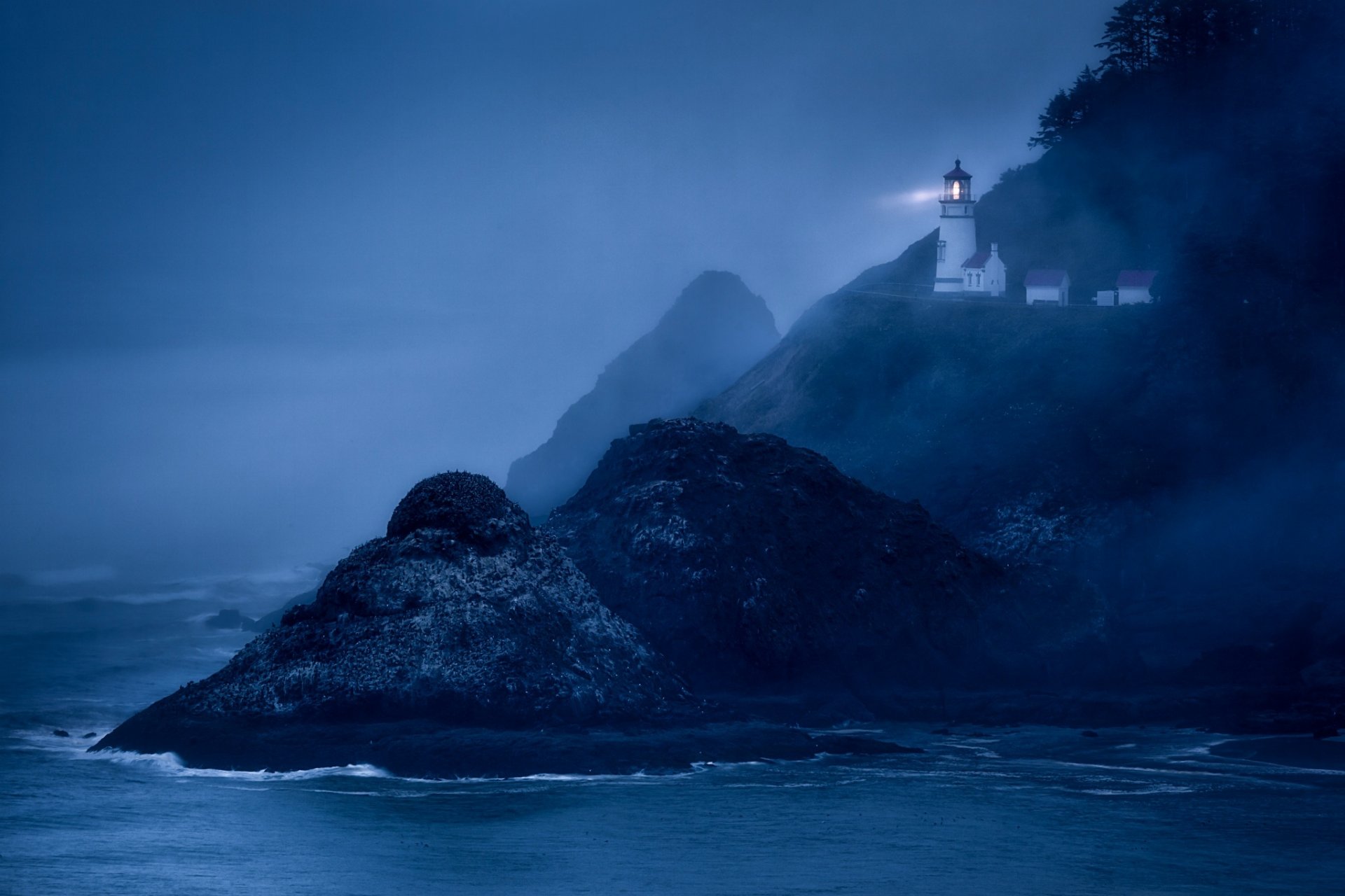 kopf des leuchtturms von heset oregon felsen leuchtturm ozean