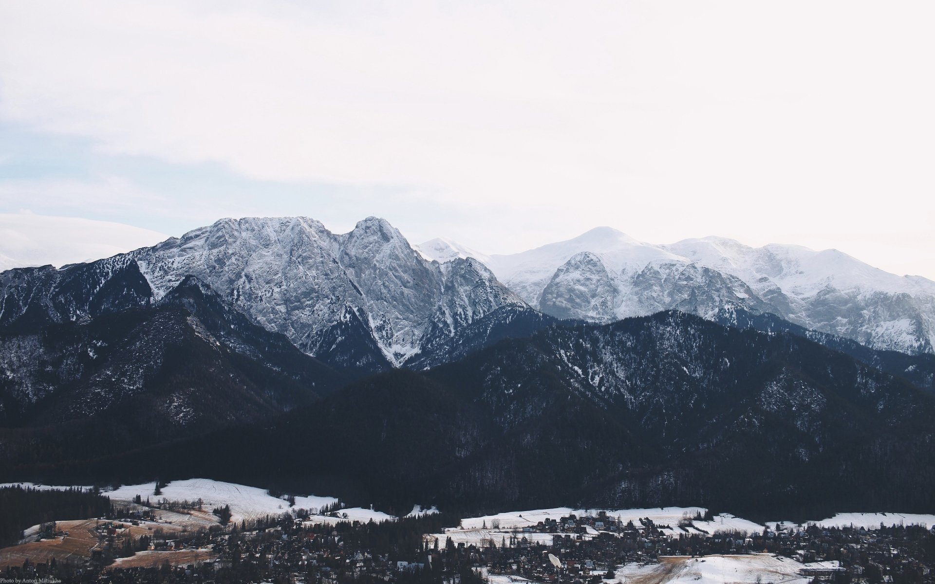 berge schnee winter bäume kiefern fichten stadt