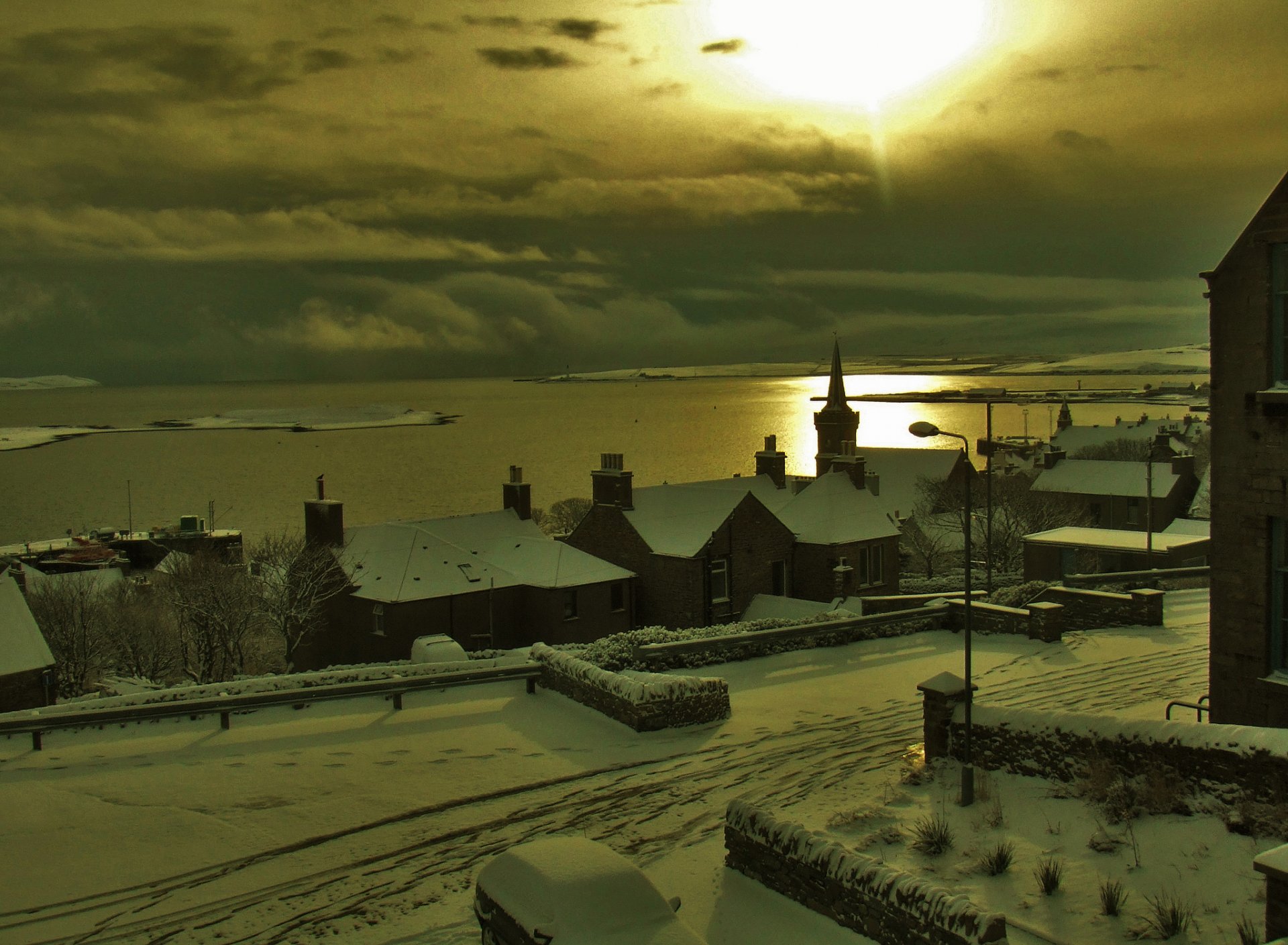 cielo nubes puesta de sol noche mar invierno ciudad casa calle nieve