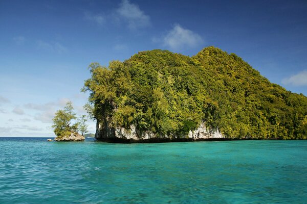 Île inhabituelle dans l océan bleu