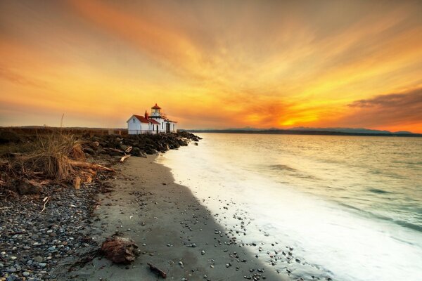 Seascape with a lighthouse