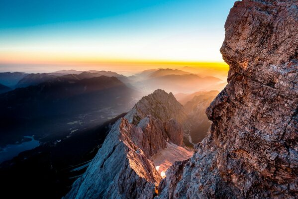 The mountain in the light of the morning sun