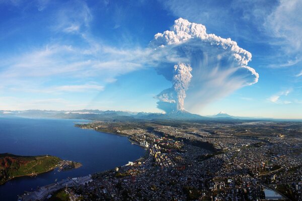 Volcano eruption in Chile from afar